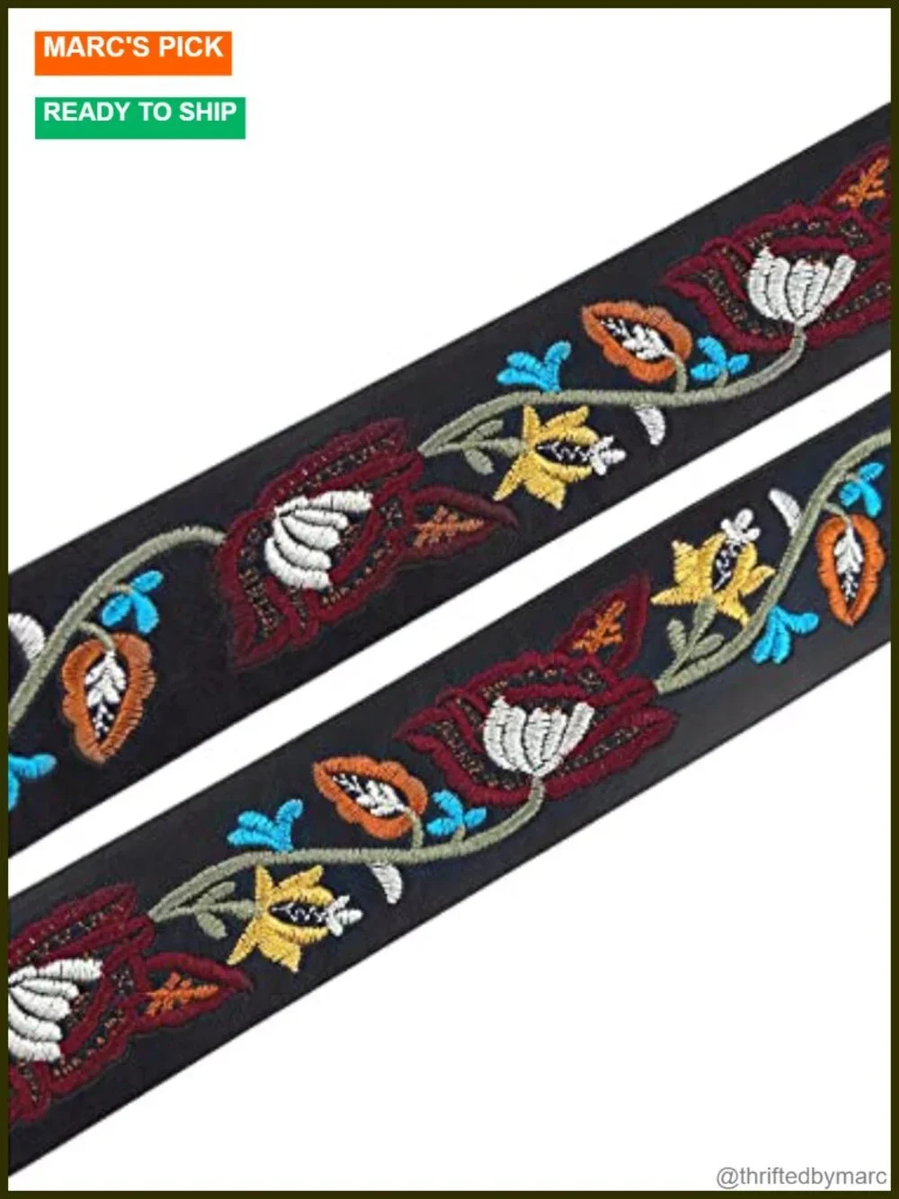 Western Boho Embroidered PU Leather Belt for Jeans Dress